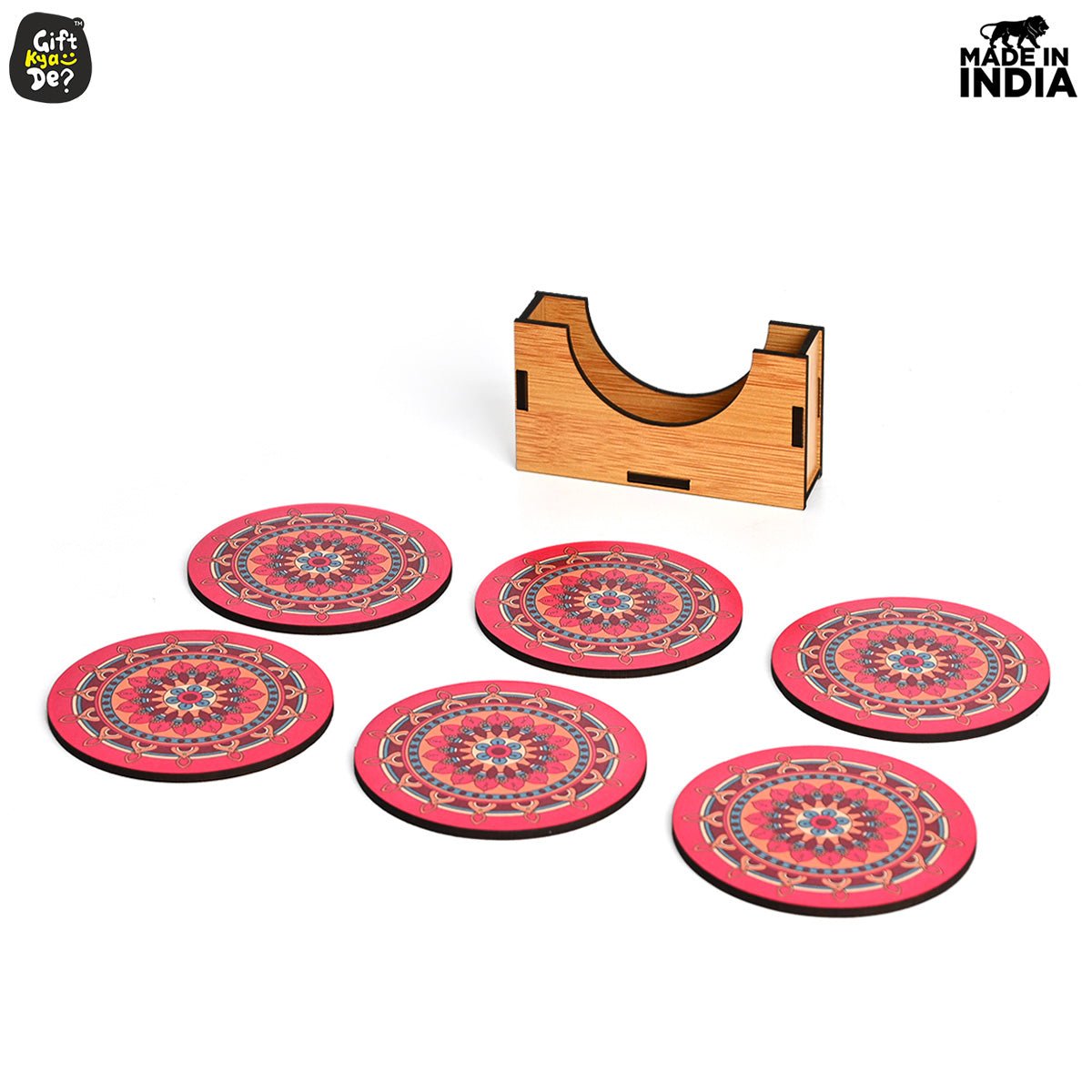Coaster Set of 6 Beautiful Wooden Coasters with Stand | Fit for Tea Cups, Coffee Mugs and Glasses
