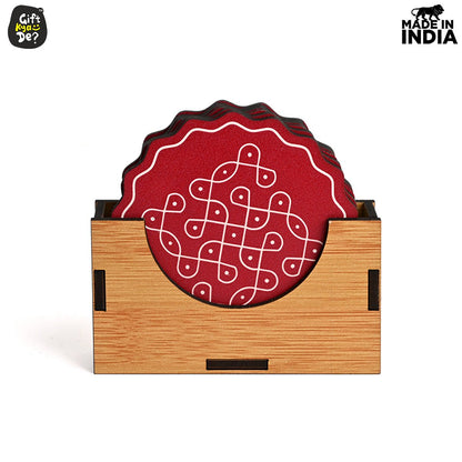 Coaster Set of 6 Beautiful Wooden Coasters with Stand | Fit for Tea Cups, Coffee Mugs and Glasses