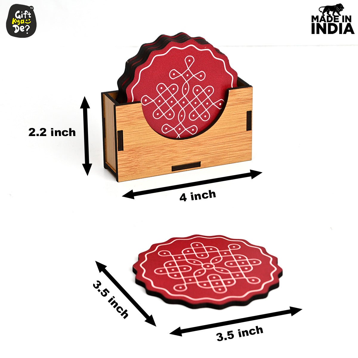 Coaster Set of 6 Beautiful Wooden Coasters with Stand | Fit for Tea Cups, Coffee Mugs and Glasses