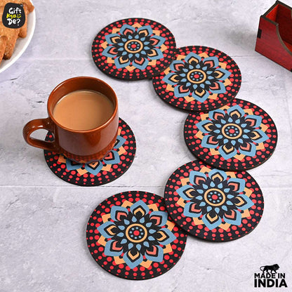 Coaster Set of 12 Beautiful Wooden Coasters with Proper Coaster Stand (Combo Pack) (12 pc 3.5 x 3.5 inch)