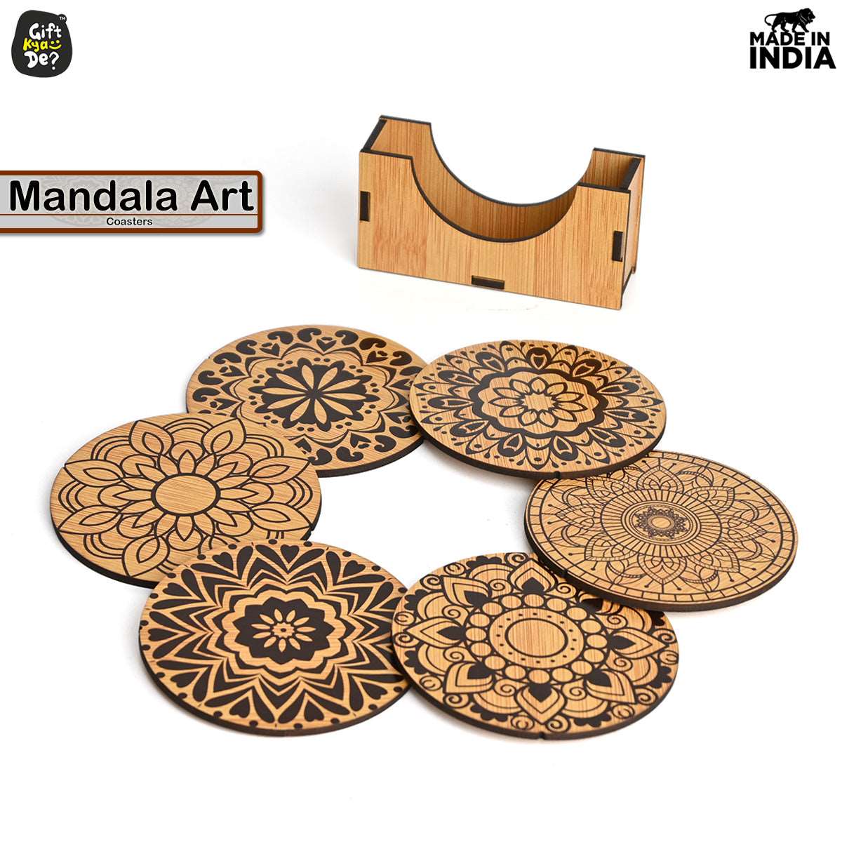 Coaster Set of 6 Beautiful Wooden Coasters with Stand | Fit for Tea Cups, Coffee Mugs and Glasses