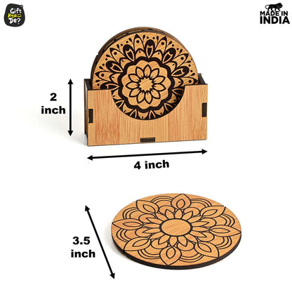 Coaster Set of 6 Beautiful Wooden Coasters with Stand | Fit for Tea Cups, Coffee Mugs and Glasses