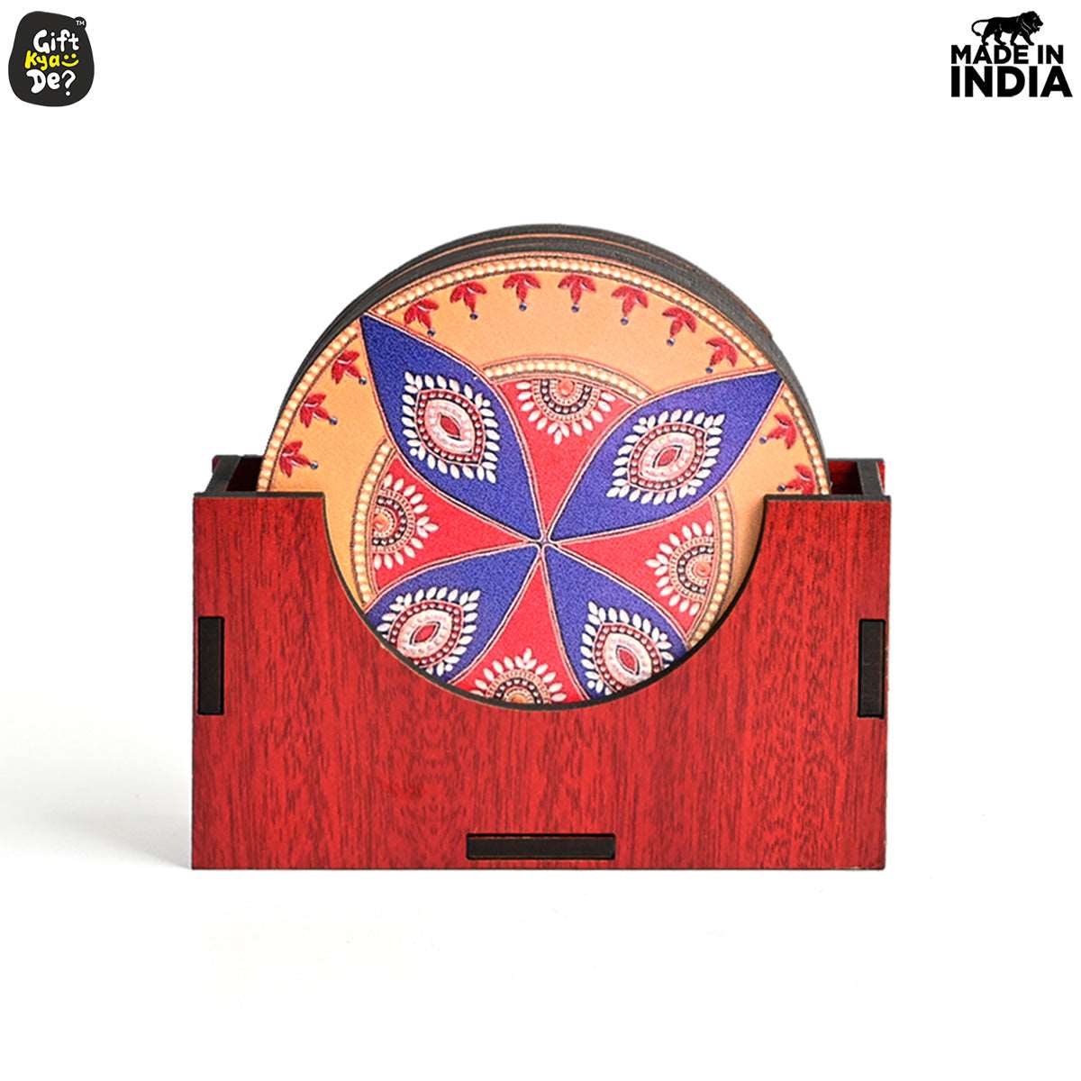 Coaster Set of 6 Beautiful Wooden Coasters with Stand | Fit for Tea Cups, Coffee Mugs and Glasses