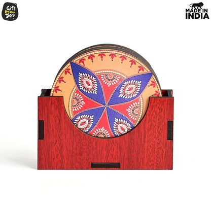 Coaster Set of 6 Beautiful Wooden Coasters with Stand | Fit for Tea Cups, Coffee Mugs and Glasses
