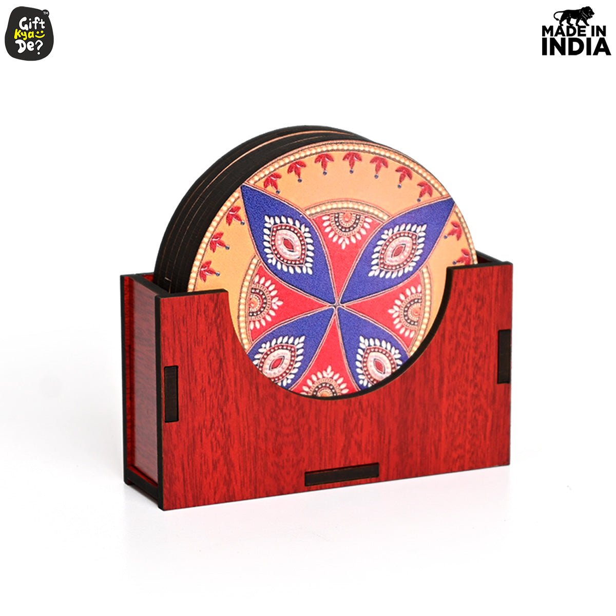 Coaster Set of 6 Beautiful Wooden Coasters with Stand | Fit for Tea Cups, Coffee Mugs and Glasses