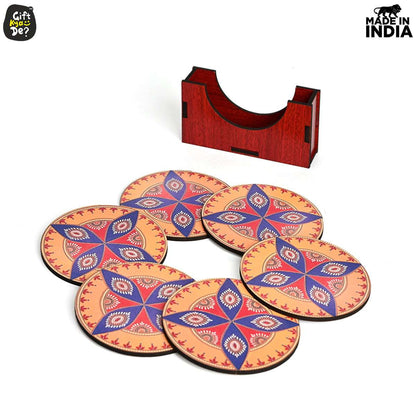 Coaster Set of 6 Beautiful Wooden Coasters with Stand | Fit for Tea Cups, Coffee Mugs and Glasses