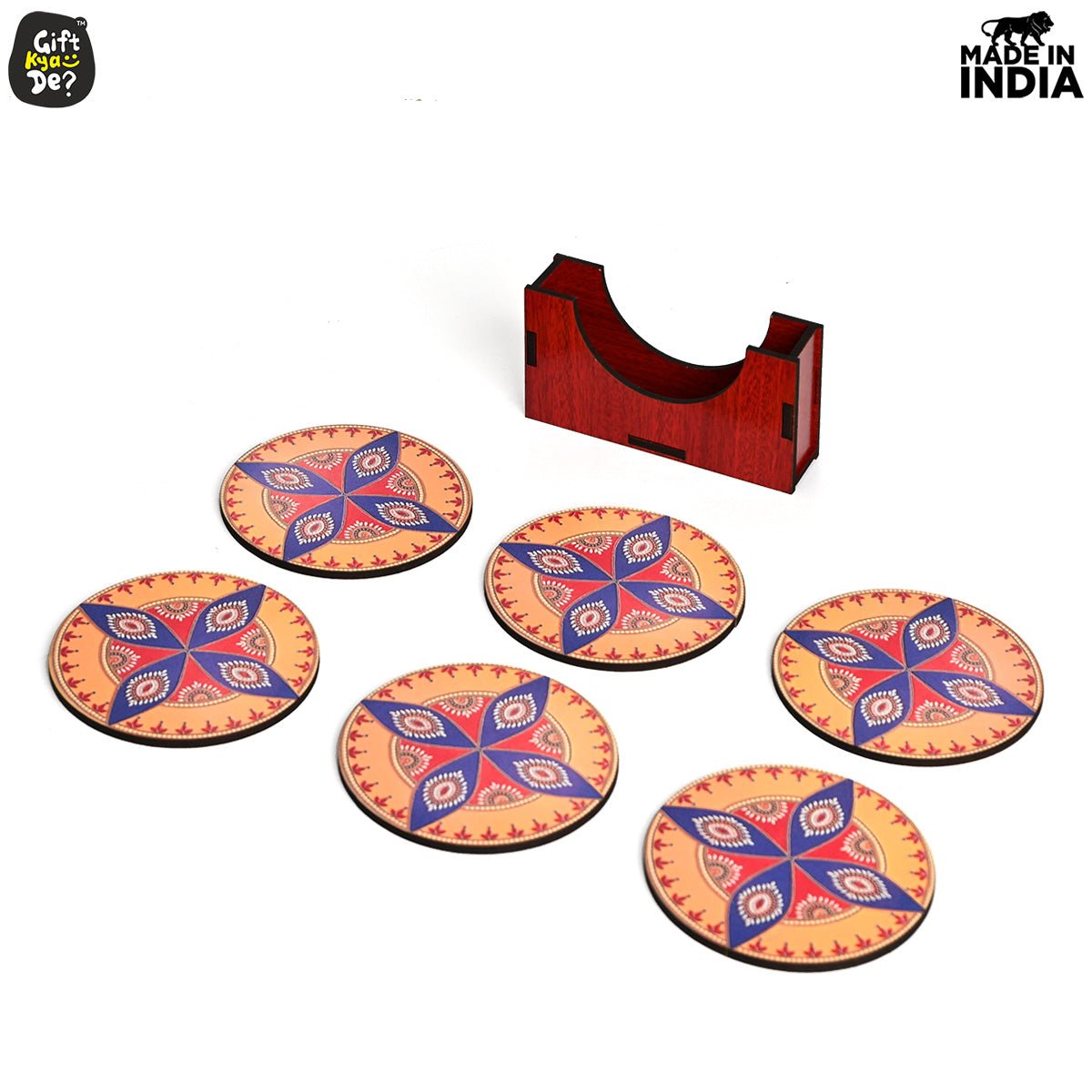 Coaster Set of 6 Beautiful Wooden Coasters with Stand | Fit for Tea Cups, Coffee Mugs and Glasses