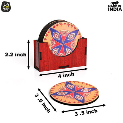 Coaster Set of 6 Beautiful Wooden Coasters with Stand | Fit for Tea Cups, Coffee Mugs and Glasses