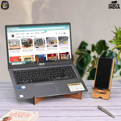Cross Laptop Stand For Desk With Mobile Stand | Portable Easy to Carry | Compatible with All (2 pc Combo Pack) (eco Friendly)