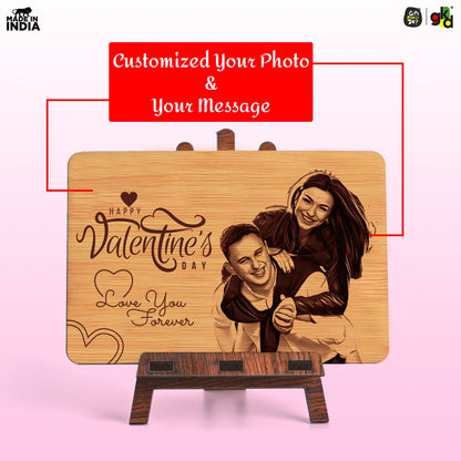 Personalized Valentine’s Day Wooden Photo Frame | Gift for Couple, Him & Her | Wooden Plaque with Photo (6x4 Inches)