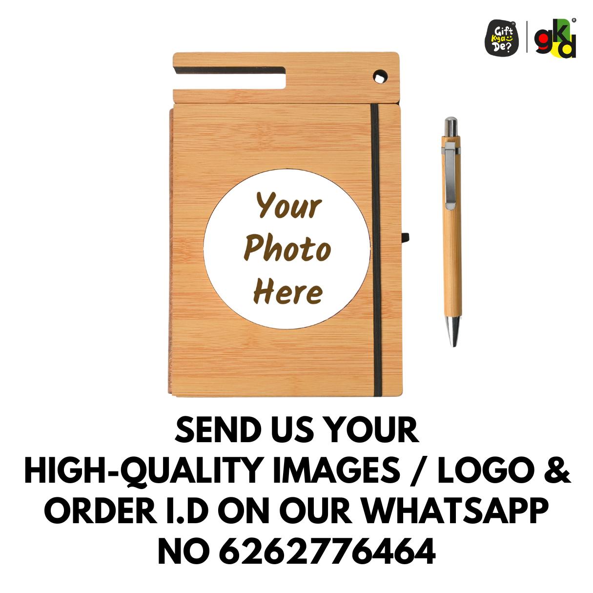Wooden Diary with Mobile & Pen Stand | Customized Printed Photo/Logo or Motivational Quotes (Non-Customizable)