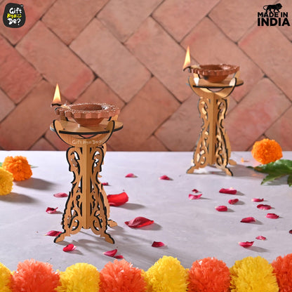 Wooden Portable Mandir & Diya Stand Combo | Best Diwali Gift | Housewarming Gift