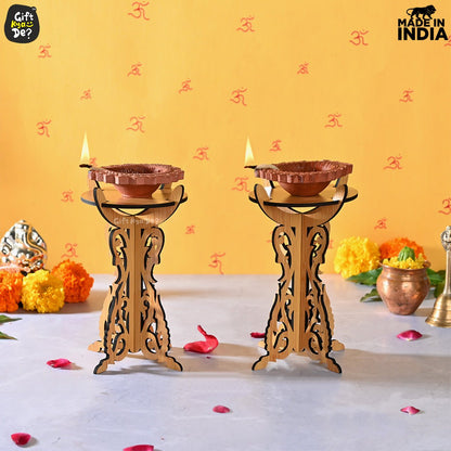 Wooden Portable Mandir & Diya Stand Combo | Best Diwali Gift | Housewarming Gift