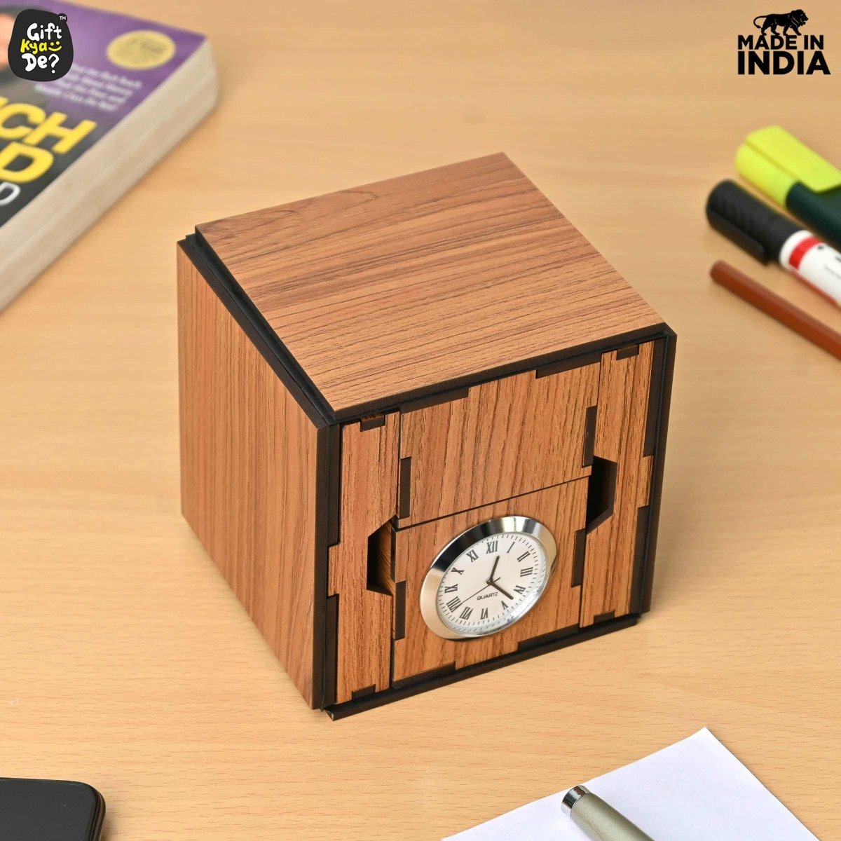 Foldable All in One Office Desk Organizer With Clock, Calendar 2025 & Mobile Stand | Desk Accessories