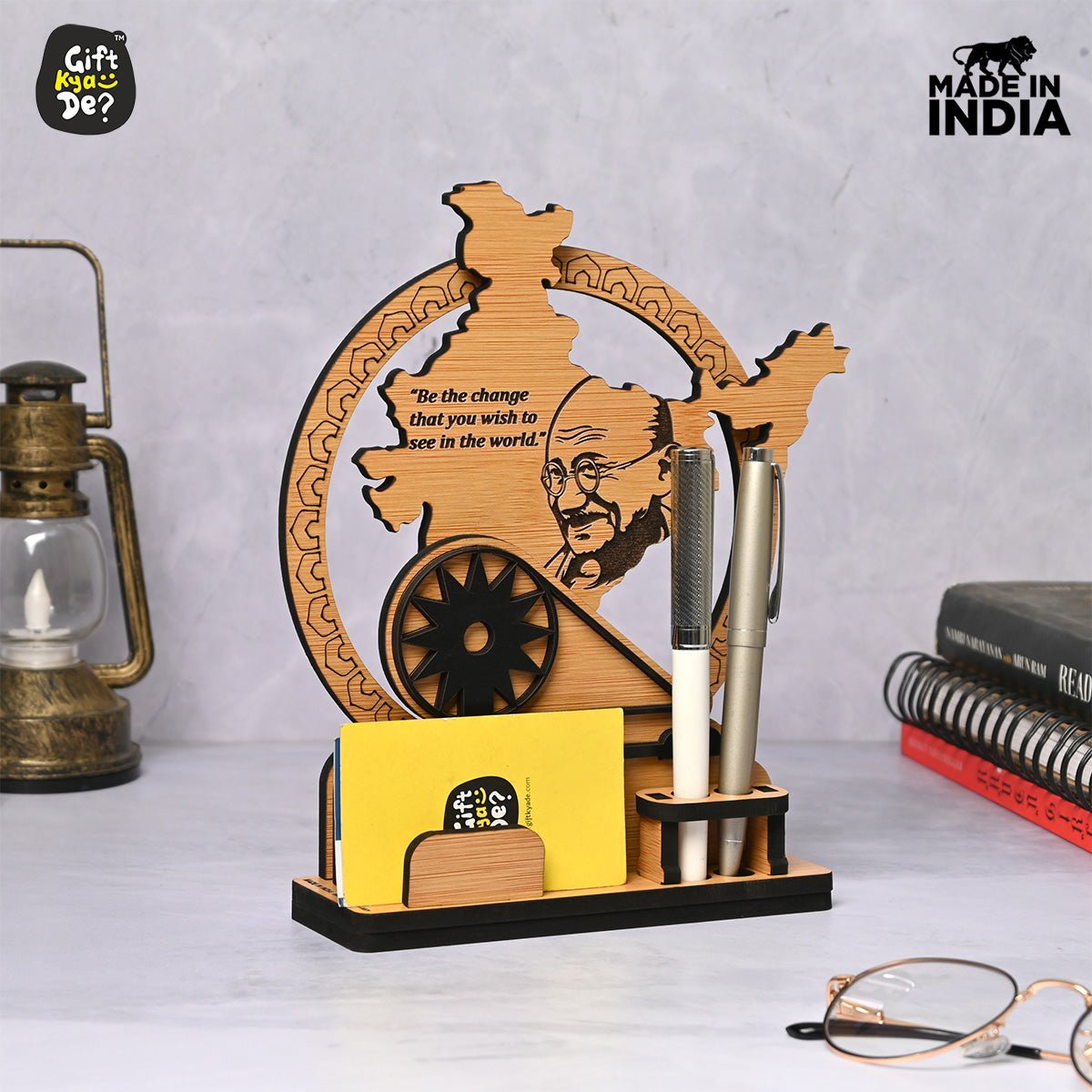 Political Pen Stand and Card Holder | Gandhi Ji, Ambedkar Ji & Bhagat Singh Ji  | Wise Quotes | Mementos