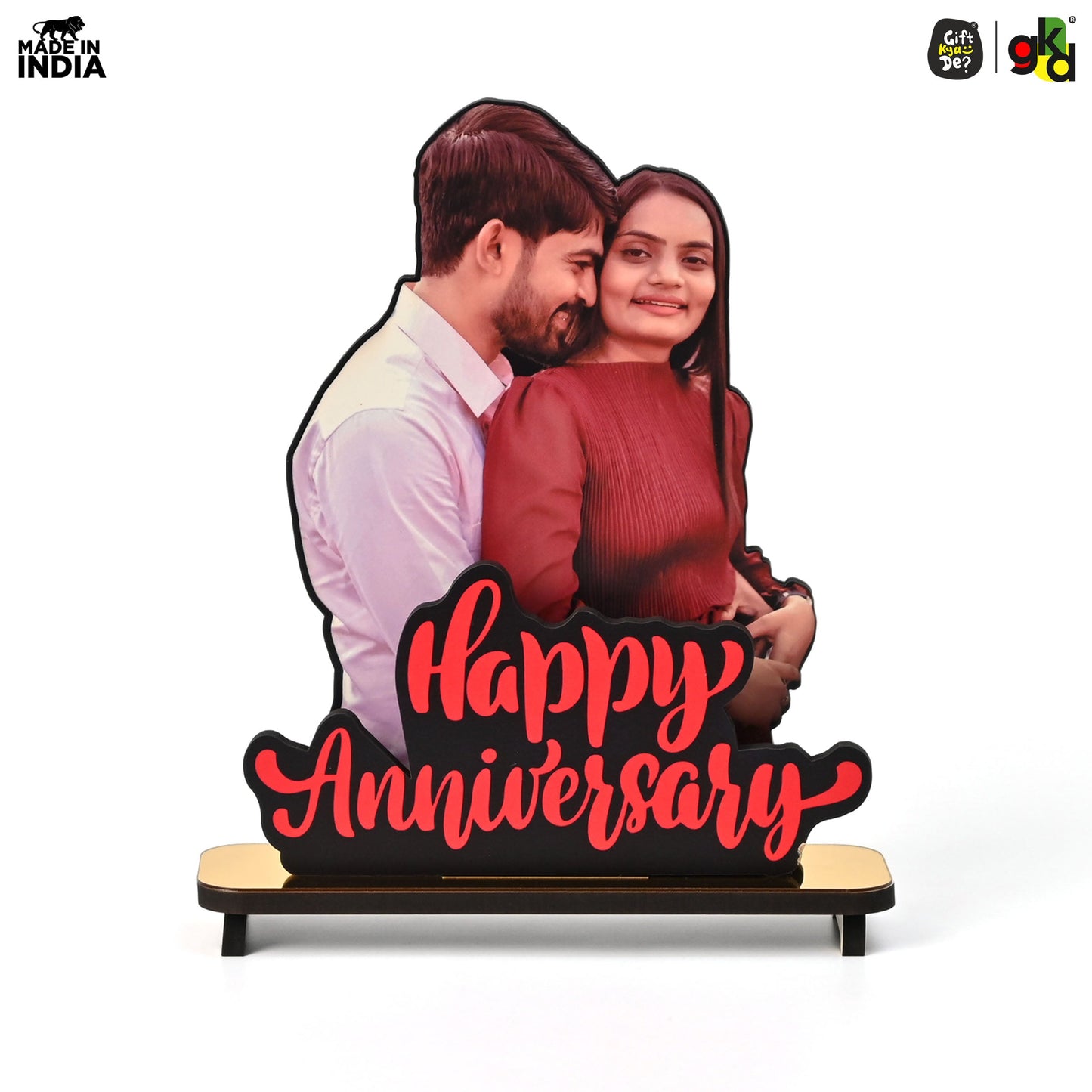 Happy Anniversary Customized Wooden Photo Frame Stand - Personalized Couple Gift