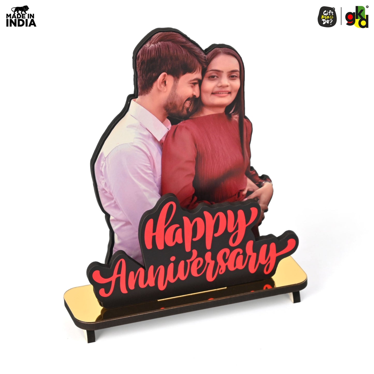 Happy Anniversary Customized Wooden Photo Frame Stand - Personalized Couple Gift