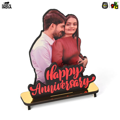 Happy Anniversary Customized Wooden Photo Frame Stand - Personalized Couple Gift