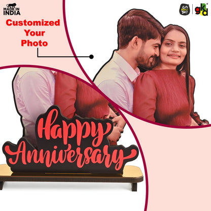 Happy Anniversary Customized Wooden Photo Frame Stand - Personalized Couple Gift