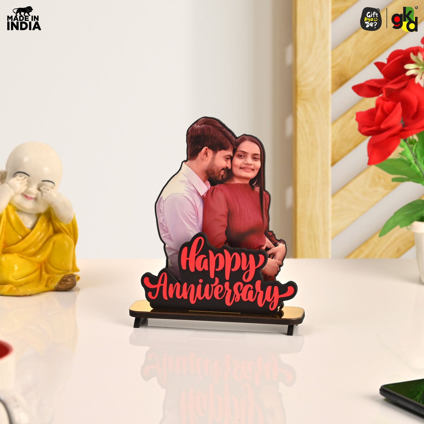 Happy Anniversary Customized Wooden Photo Frame Stand - Personalized Couple Gift