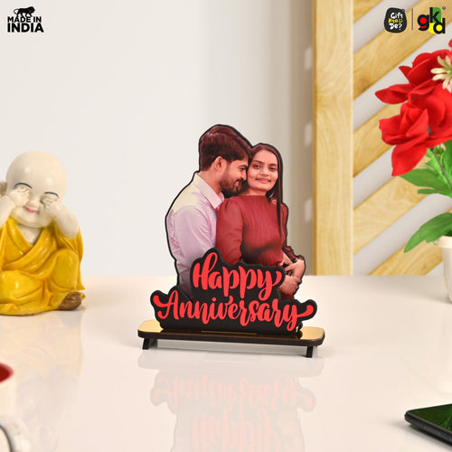 Happy Anniversary Customized Wooden Photo Frame Stand - Personalized Couple Gift