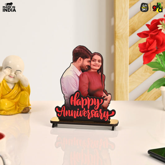 Happy Anniversary Customized Wooden Photo Frame Stand - Personalized Couple Gift