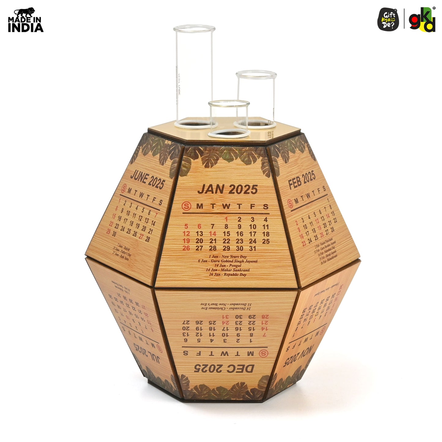 Test Tube Planter with Wooden Holder / Calendar 2025, Table Top Decor Planters | Hexagon Design | Corporate Gifts