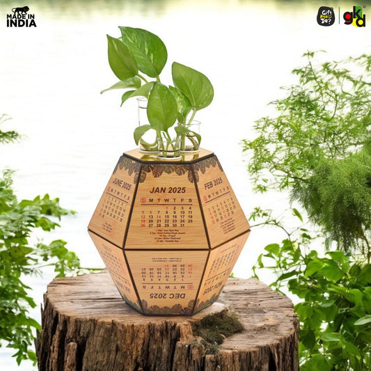Test Tube Planter with Wooden Holder / Calendar 2025, Table Top Decor Planters | Hexagon Design | Corporate Gifts