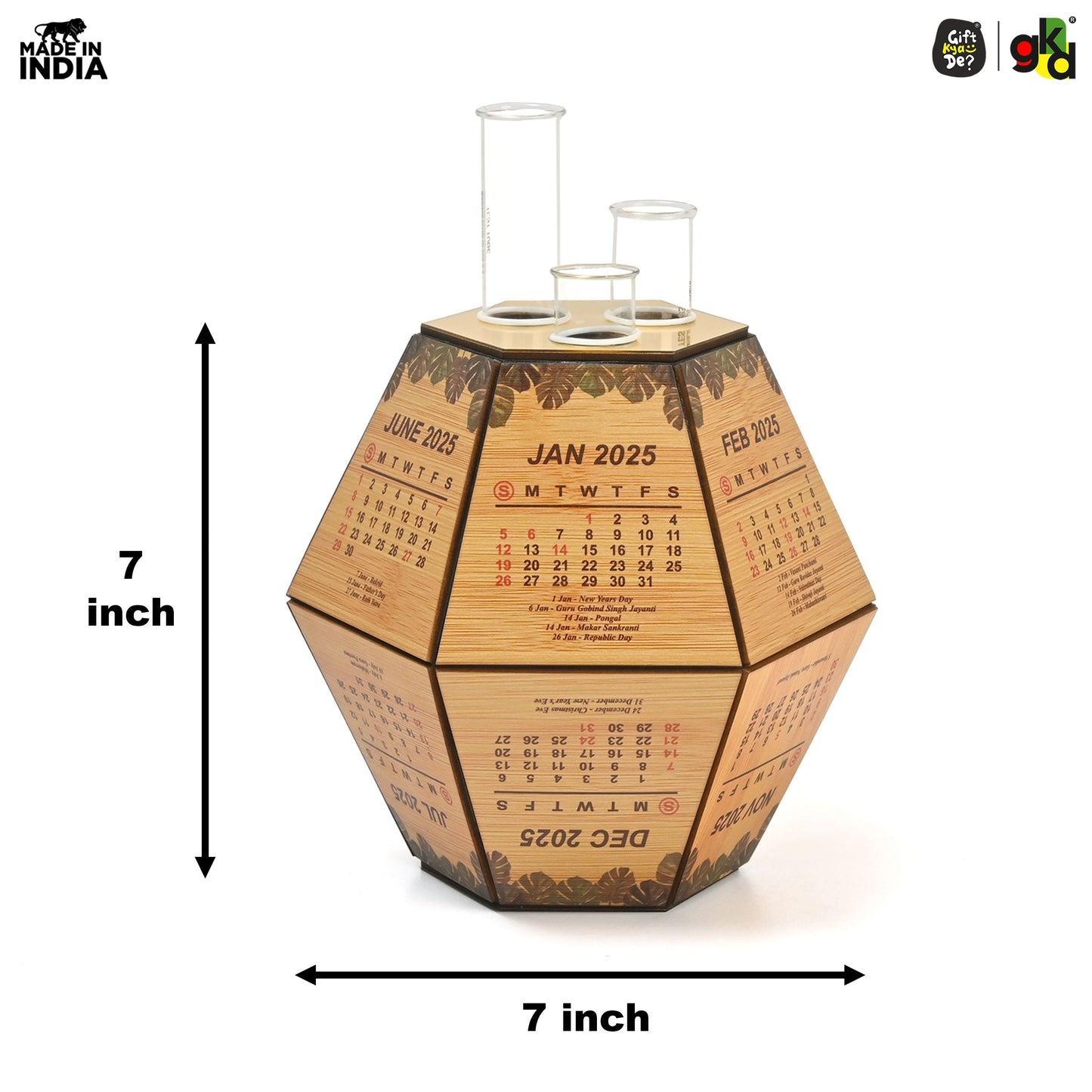 Test Tube Planter with Wooden Holder / Calendar 2025, Table Top Decor Planters | Hexagon Design | Corporate Gifts
