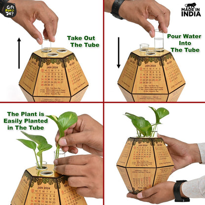 Test Tube Planter with Wooden Holder / Calendar 2025, Table Top Decor Planters | Hexagon Design | Corporate Gifts