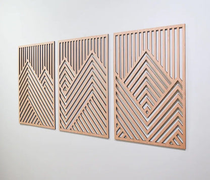 Mountain Wood Wall Art Panels Set of 3 Geometric Wooden Artwork