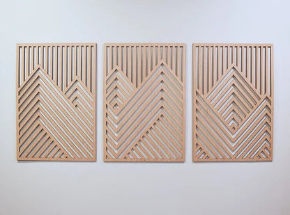 Mountain Wood Wall Art Panels Set of 3 Geometric Wooden Artwork