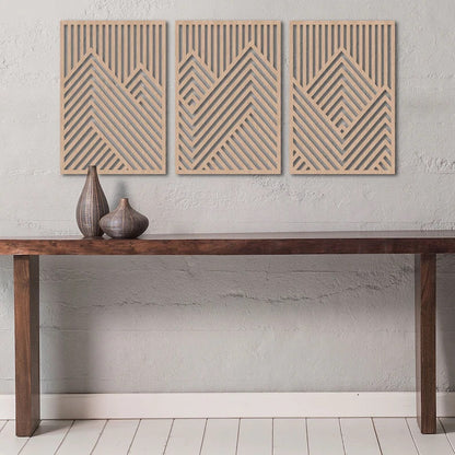 Mountain Wood Wall Art Panels Set of 3 Geometric Wooden Artwork