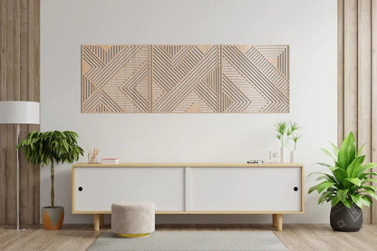 Geometric Lines Panel Set of 3 Wooden Wall Art Decor