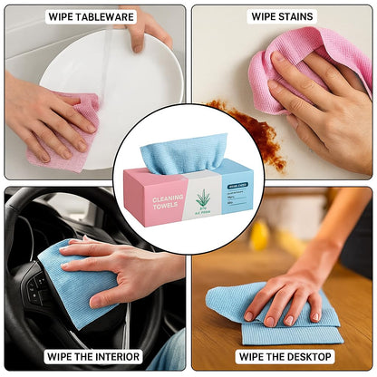 Reusable Microfiber Cleaning Towels Dispenser Box – Drying Wipes, 180GSM, 8 by 8 Inches