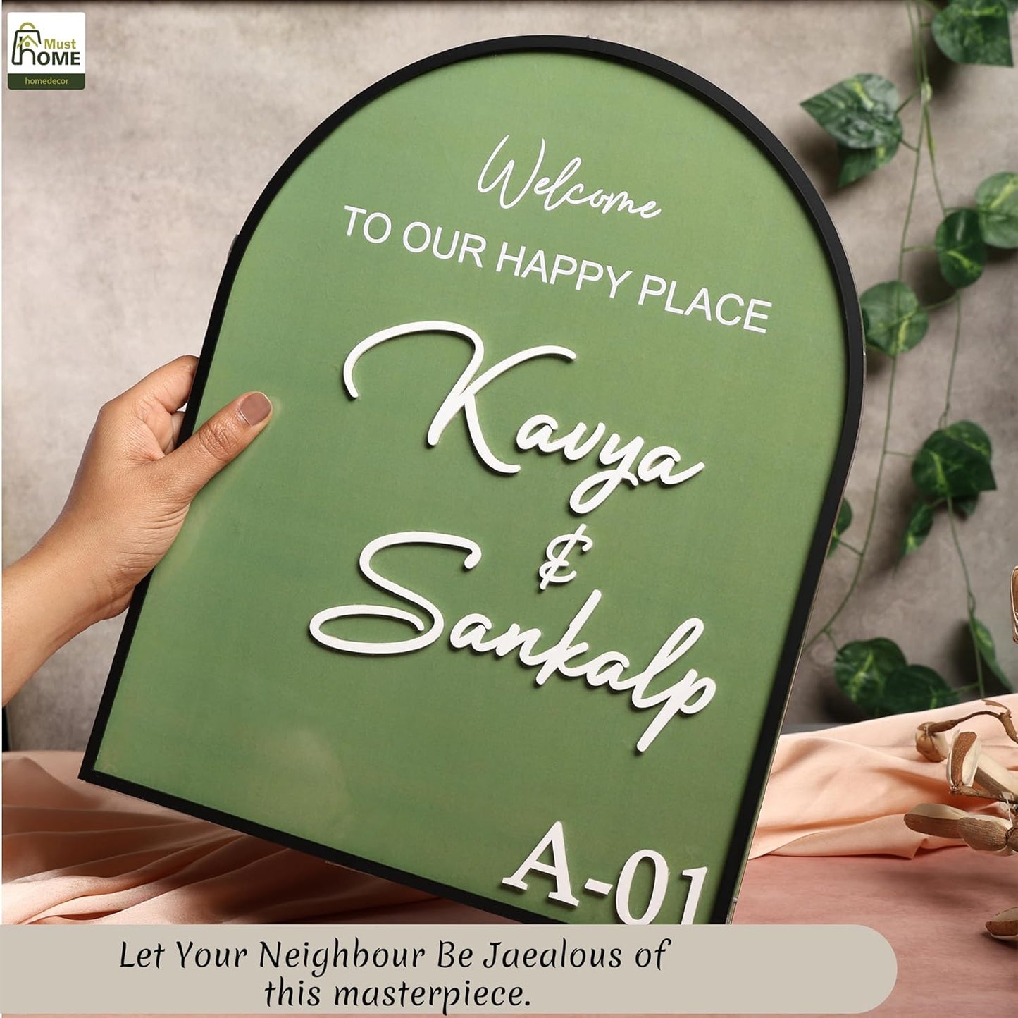 MustHome Name plate for home entrance |12x20 cm