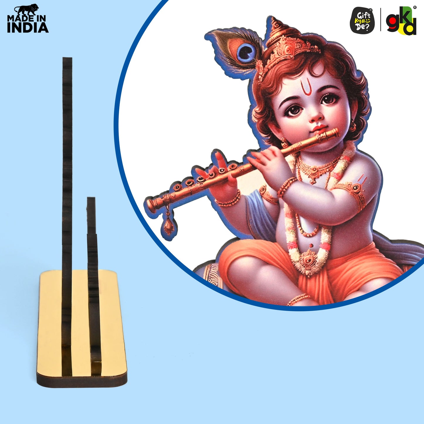 Decorative Lord Krishna Table Top Frame with Flute and Butter Pots | Divine Baby Krishna Idol for Home, Office & Gift Purposes | Spiritual Home Décor