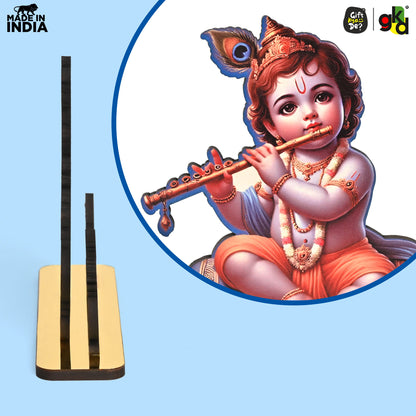 Decorative Lord Krishna Table Top Frame with Flute and Butter Pots | Divine Baby Krishna Idol for Home, Office & Gift Purposes | Spiritual Home Décor