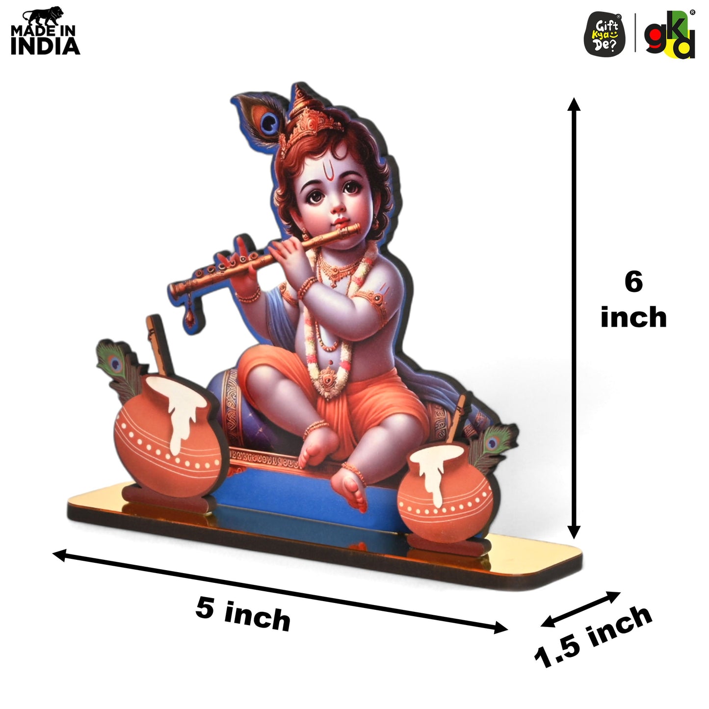 Decorative Lord Krishna Table Top Frame with Flute and Butter Pots | Divine Baby Krishna Idol for Home, Office & Gift Purposes | Spiritual Home Décor
