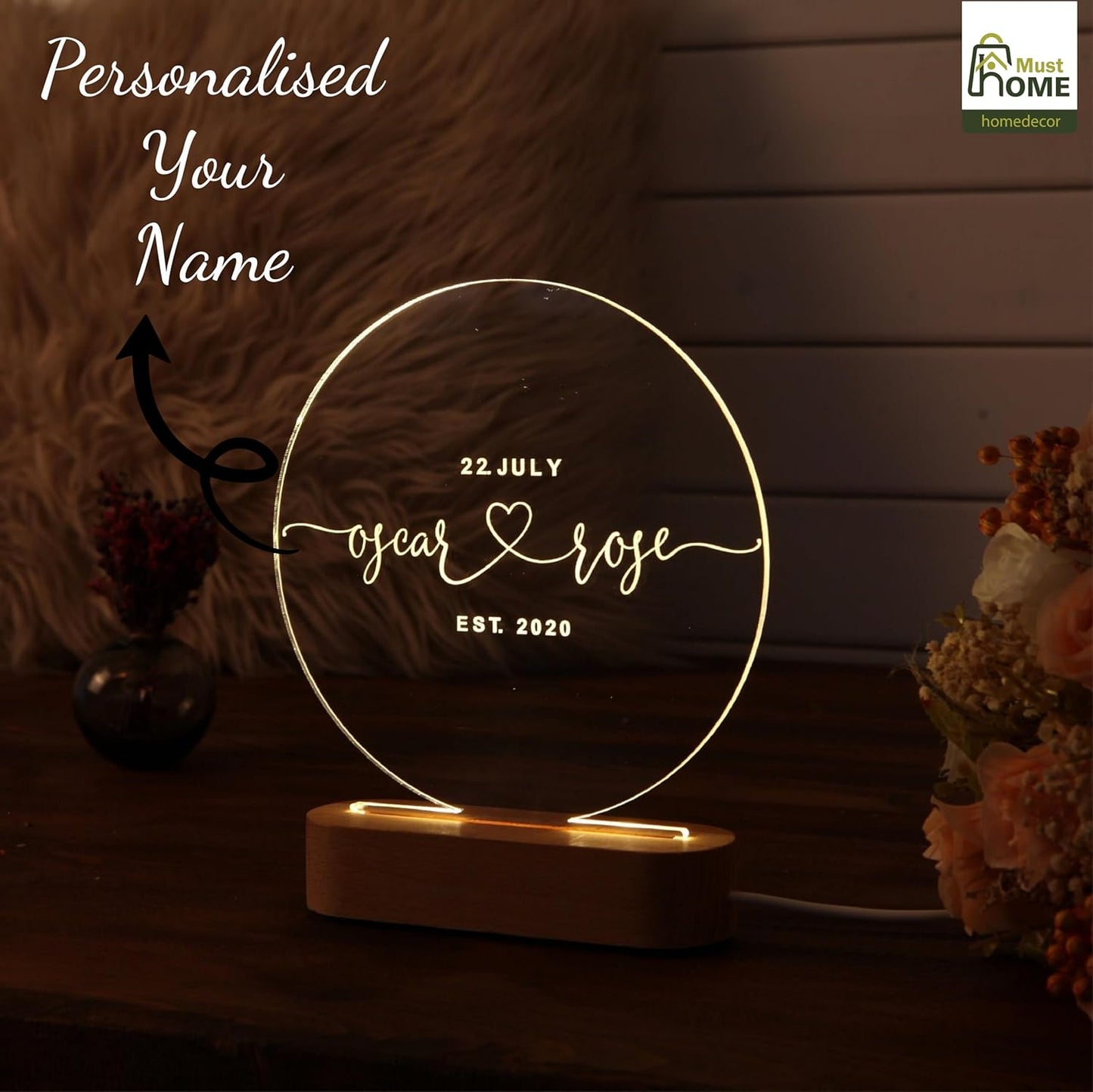 MustHome Personalized Night Light Home Decor, Wedding Gift Ideas|20 x 15 x 25cm