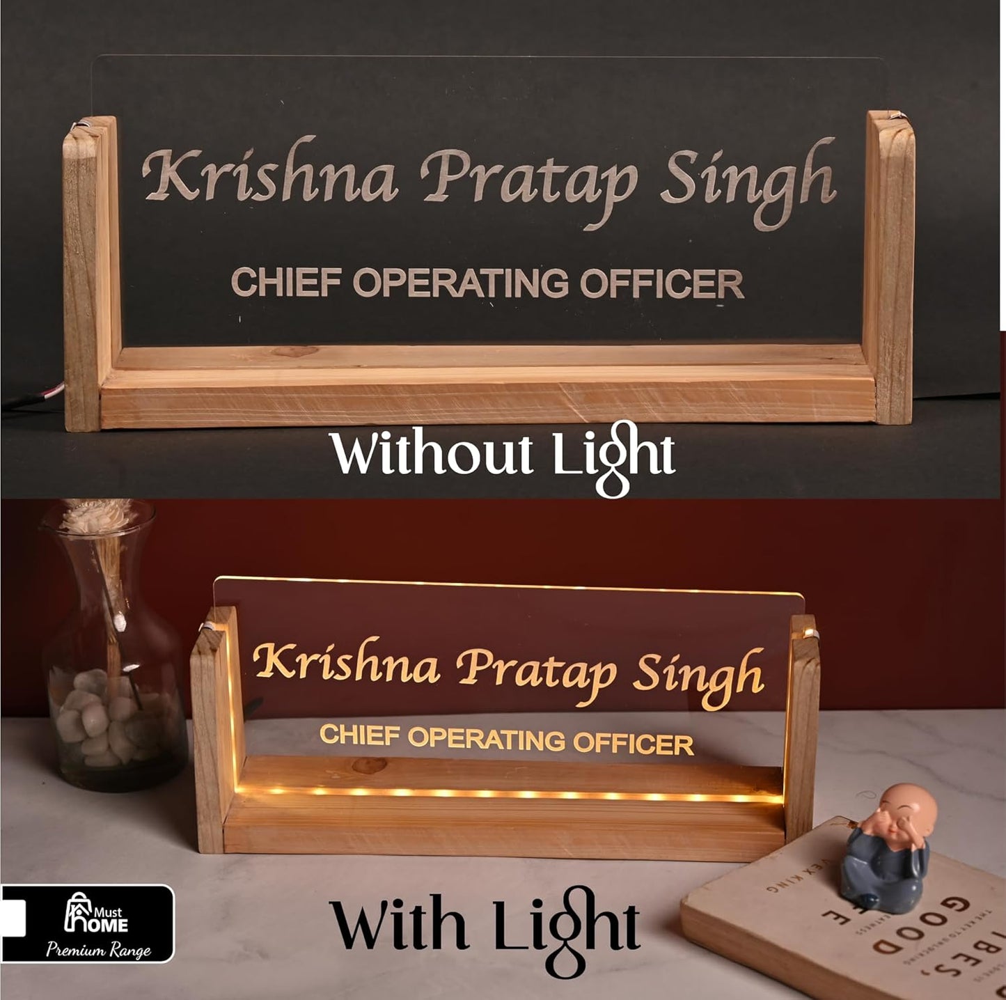 MustHome Desk Name Plate with Holder |25x6cm