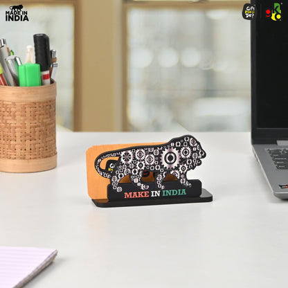 Make In India Themed Visiting Card Stand, Decorative Lion Gear Pattern Design