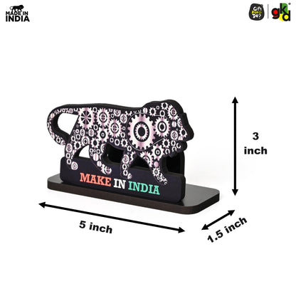 Make In India Themed Visiting Card Stand, Decorative Lion Gear Pattern Design