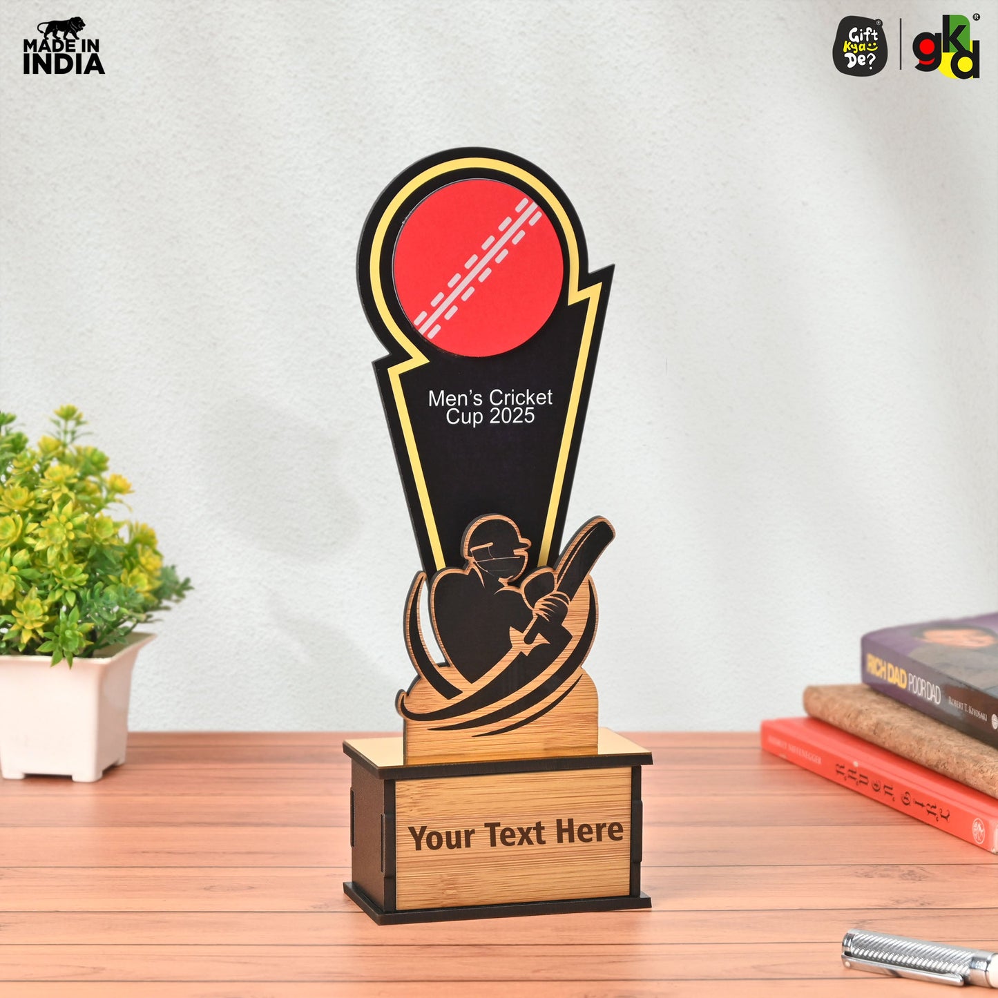 Wooden Cricket Trophy for Winners – Women’s & Men’s Cricket Cup Award | Sports Tournament Memento for Champions & Players