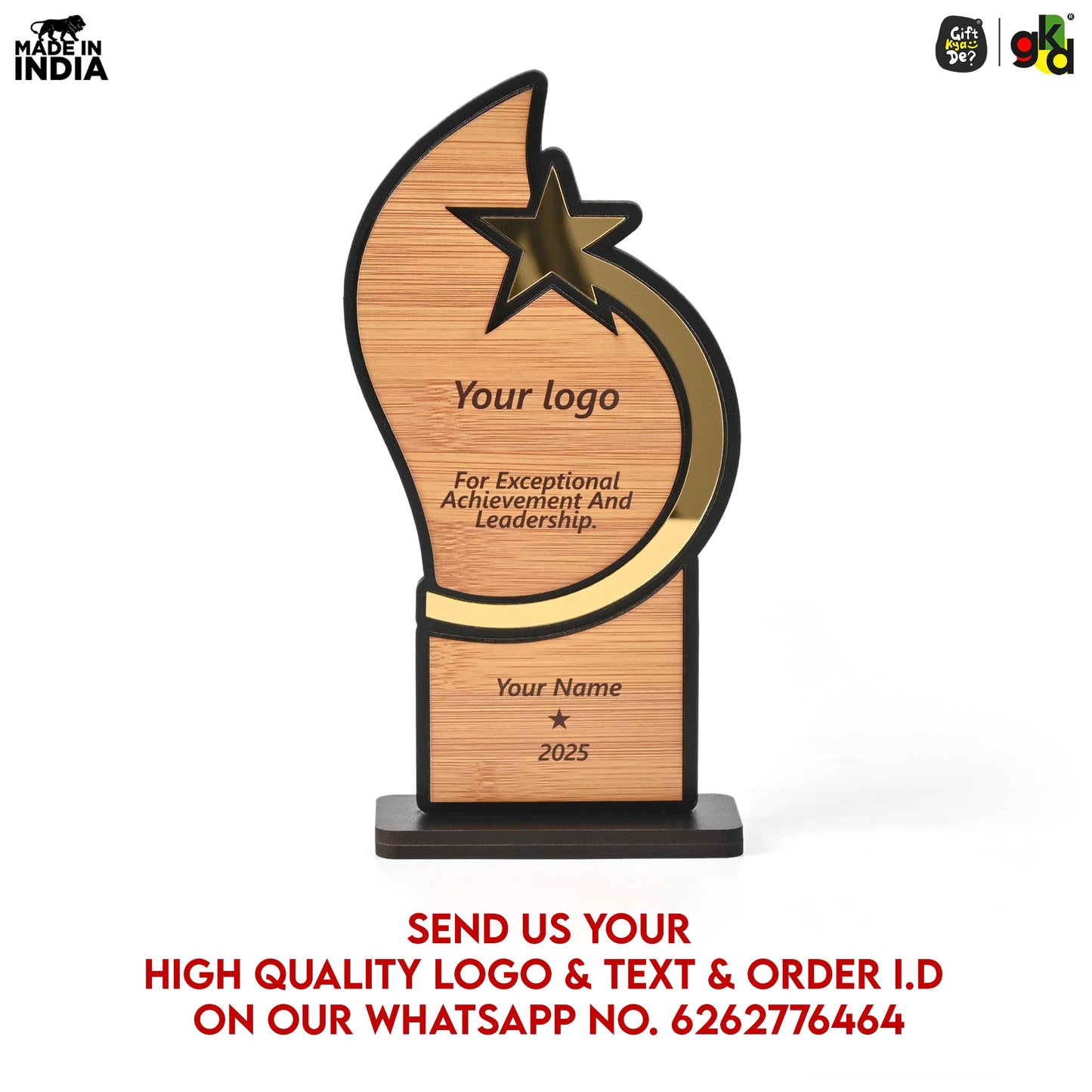 Personalized Star Trophy | Custom Wooden & Acrylic Award with Logo & Name | Corporate Gifts