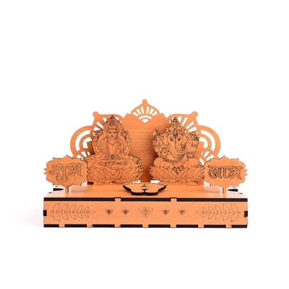 Wooden Diwali Gift Set Mandir, Diya Toran and Shubh Labh Swastik Dangler