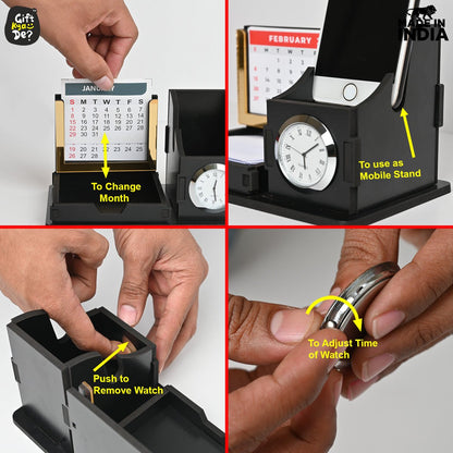 Mini Desk Organizer with Clock & Calendar 2025 | Desk Calendar | Desk Accessories
