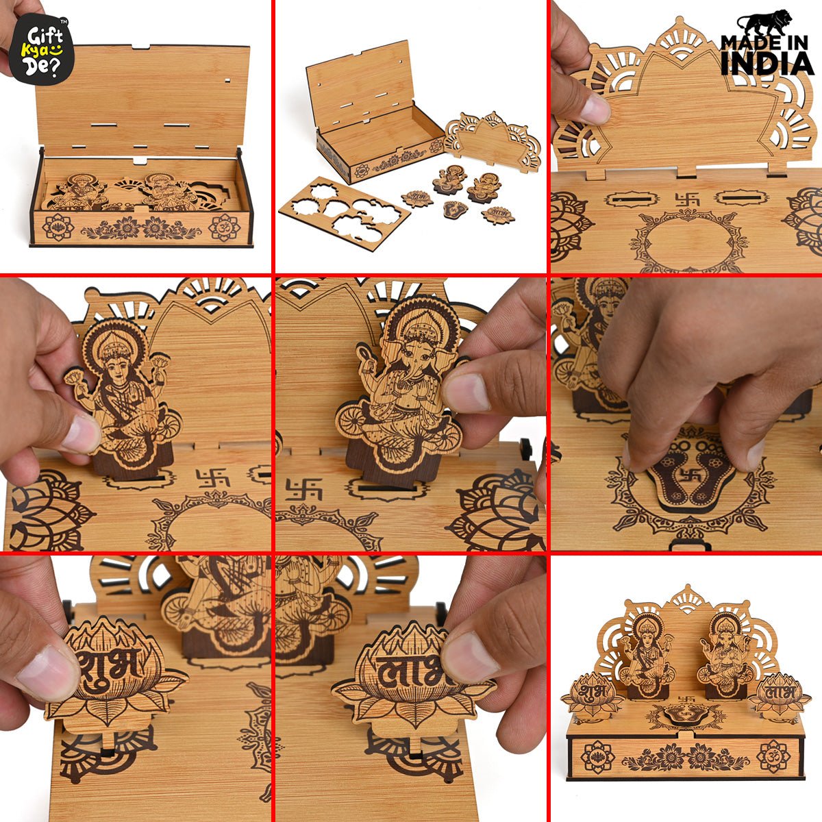 Wooden Portable Mandir & Diya Stand Combo | Best Diwali Gift | Housewarming Gift