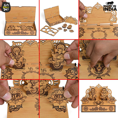 Wooden Portable Mandir & Diya Stand Combo | Best Diwali Gift | Housewarming Gift