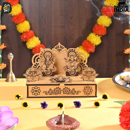 Wooden Portable Mandir & Diya Stand Combo | Best Diwali Gift | Housewarming Gift